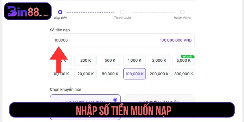 Nhập số tiền cần nạp vào tài khoản